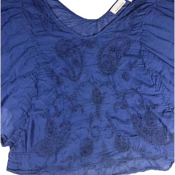DKNY JEANS Women’s Size L Navy Blue Bat Wing Cotton Embroidered Blouse Flowy - Picture 4 of 10